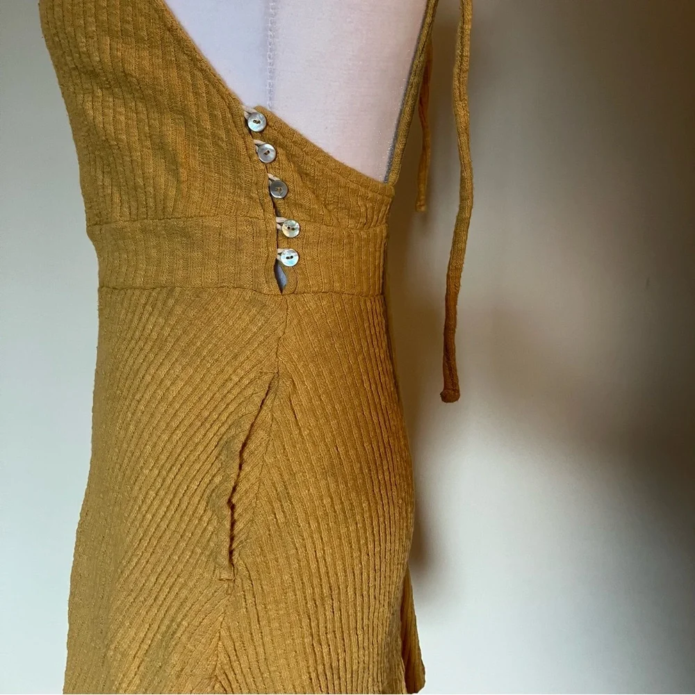 Free People Beach Mustard Yellow Rib Knit Sunbaked Mini Dress size Small - Picture 6 of 7